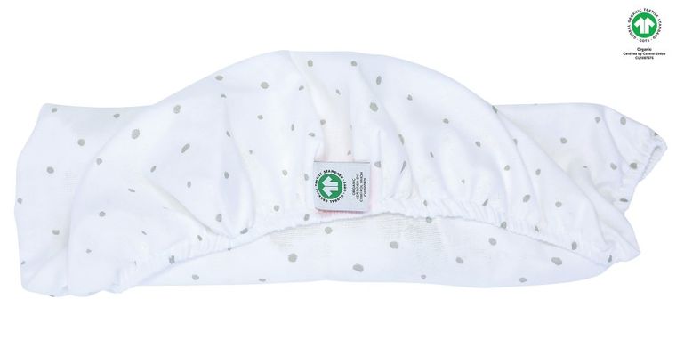 Motherhood, ECO Kropeczki Szare, prześcieradło do gondoli/kosza Mojżesza z gumką, 35-75 cm