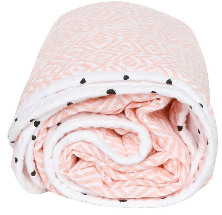 Motherhood, Kwadraty Różowe, Pre-Washed, kocyk muślinowy dwuwarstwowy, 95-100 cm