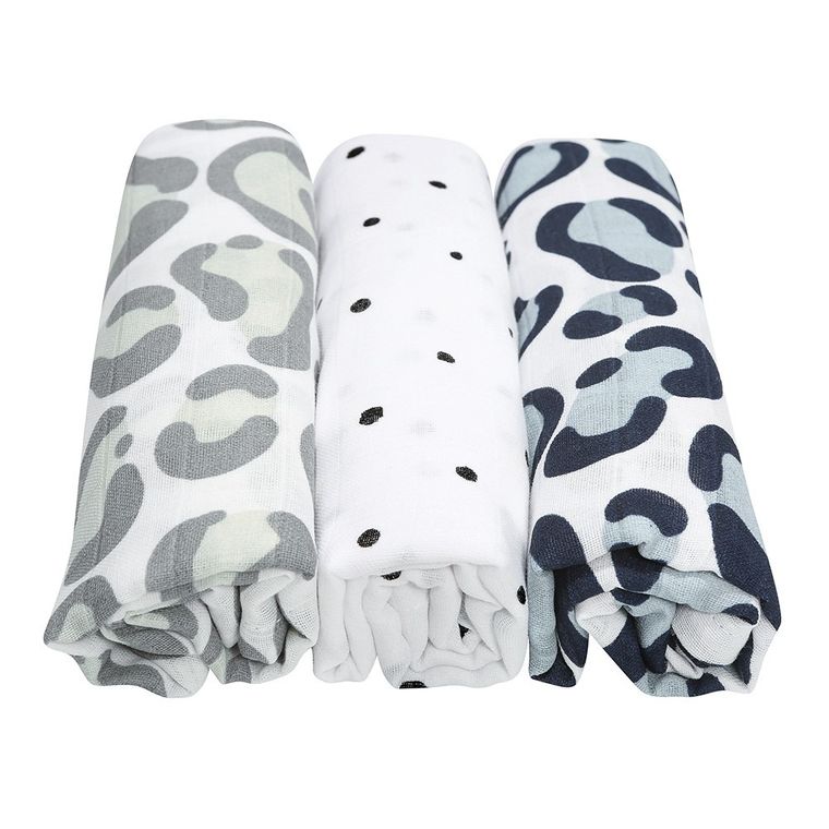 Motherhood, Ocelot Niebieski, pieluszki muślinowe, 70-80 cm, 3 szt.