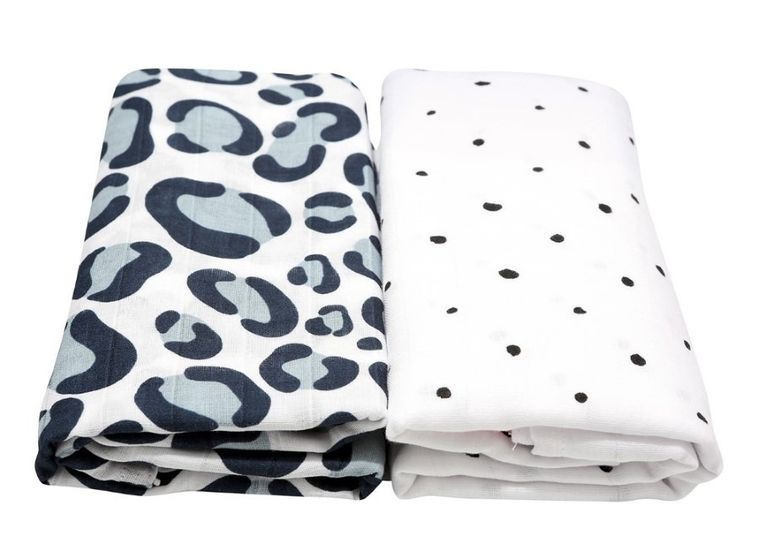 Motherhood, Ocelot Niebieski, Premium, pielucha, otulacz muślinowy, 100-120 cm, 2 szt.