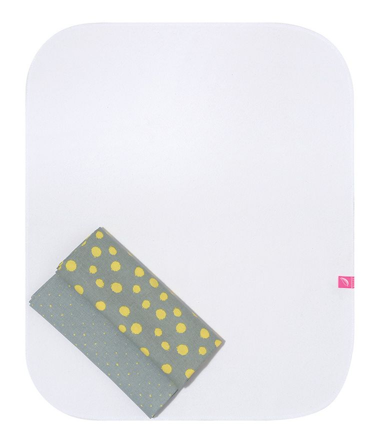 Motherhood, podręczny przewijak z 2 flanelkami, kropy musztardowe