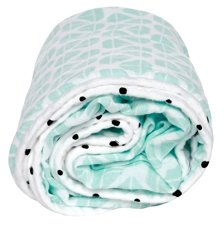 Motherhood, Statki Miętowe, Pre-Washed, kocyk muślinowy dwuwarstwowy, 95-110 cm