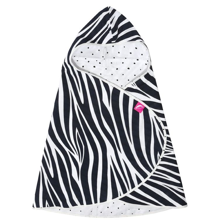 Motherhood, Zebra Niebieska, ręcznik muślinowy z kapturkiem, 65-130 cm