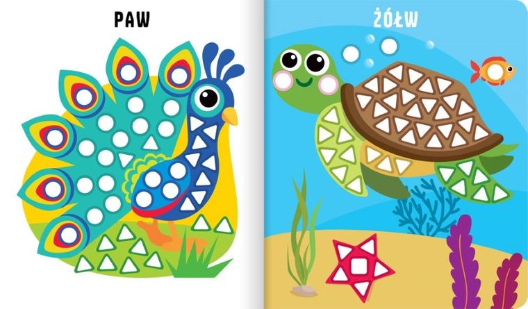 Mozaiki naklejki. Aktywizująca książeczka dla małych dzieci. Naklejam z kotkiem