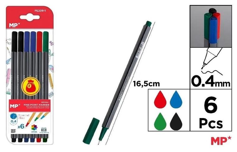 MP Main Paper, cienkopisy, 0.4 mm, 4 kolory, 6 szt.