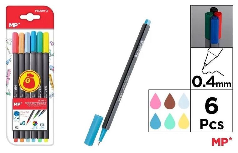 MP Main Paper, cienkopisy, 0.4 mm, 6 kolorów