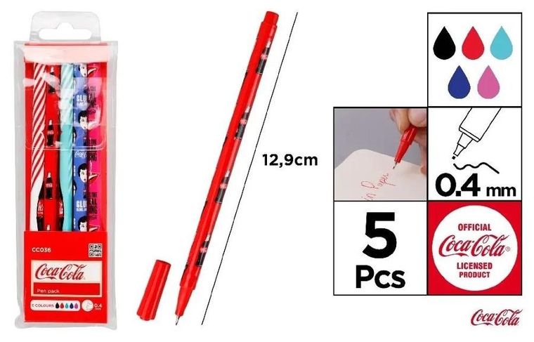 MP Main Paper, Coca-Cola, cienkopisy, 0,4 mm, 5 szt.