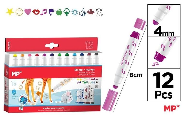 Mp Main Paper, flamastry z pieczątkami, 12 kolorów