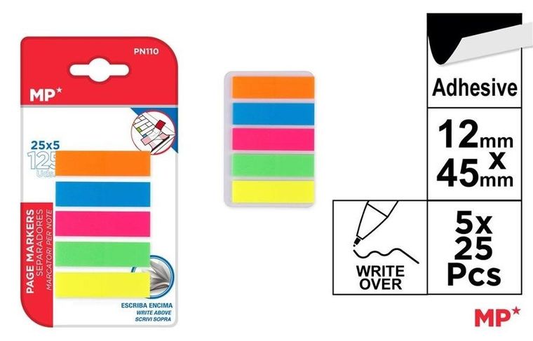 Mp Main Paper, karteczki indeksujące, fluo, 45-12 mm, 5-25 szt.