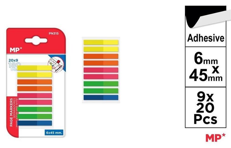 Mp Main Paper, karteczki indeksujące, fluo, 45-6 mm, 9-20 szt.