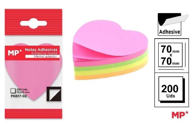 MP Main Paper, karteczki samoprzylepne, Serduszko, 70-70 mm, 200 szt.