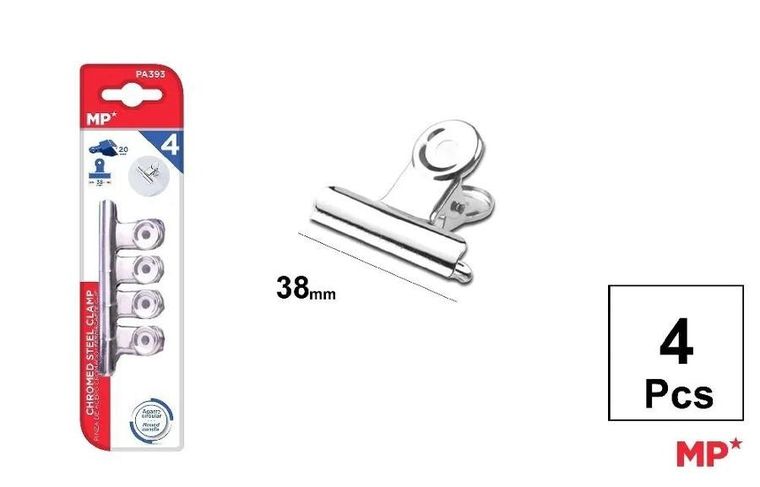 MP Main Paper, klipsy biurowe metalowe, srebrne, 38 mm, 4 szt.