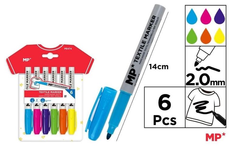 Mp Main Paper, marker do tekstyliów, 6 kolorów