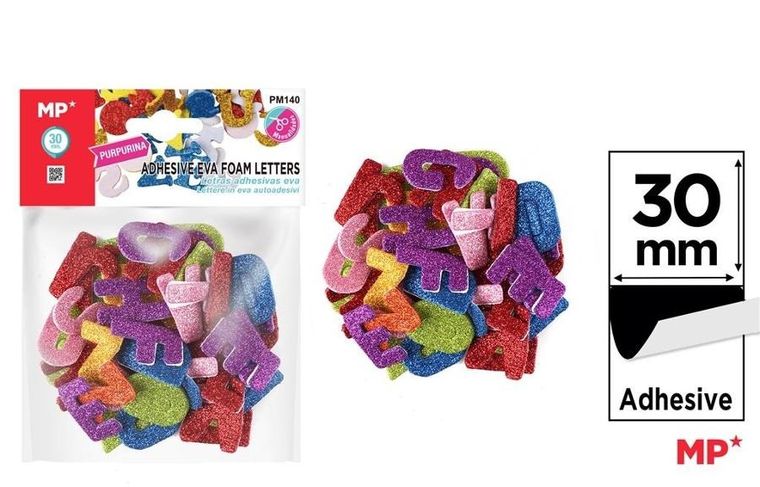 Mp Main Paper, naklejki z pianki, literki, brokat, 30 mm