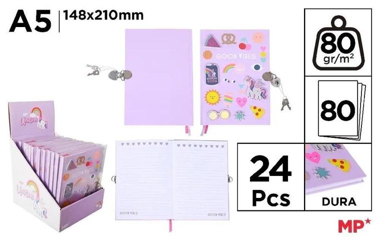 Mp Main Paper, notes A5 na kłódkę, unicorn, 1 szt.