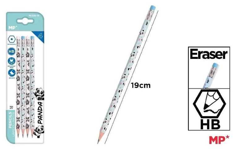 MP Main Paper, ołówek z gumką HB, Panda, 4 szt.
