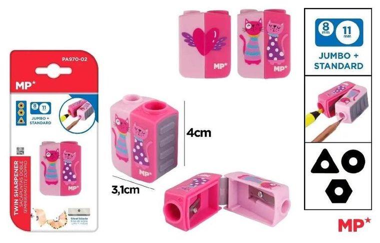 MP Main Paper, temperówka podwójna, kotki serce, 1 szt.