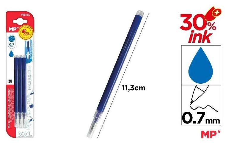 MP Main Paper, wkłady do długopisów ścieralnych, niebieskie, 3 szt.