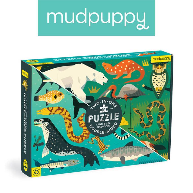 Mudpuppy, Drapieżniki lądowe i wodne, puzzle dwustronne, 100 elementów