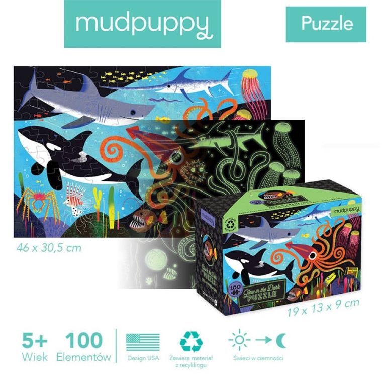 Mudpuppy, Drapieżniki z oceanów, puzzle świecące w ciemności, 100 elementów