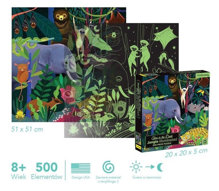 Mudpuppy, Dżungla, puzzle świecące w ciemności, 500 elementów