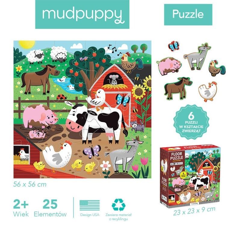 Mudpuppy, Farma z unikalnymi kształtami, puzzle podłogowe, 25 elementów