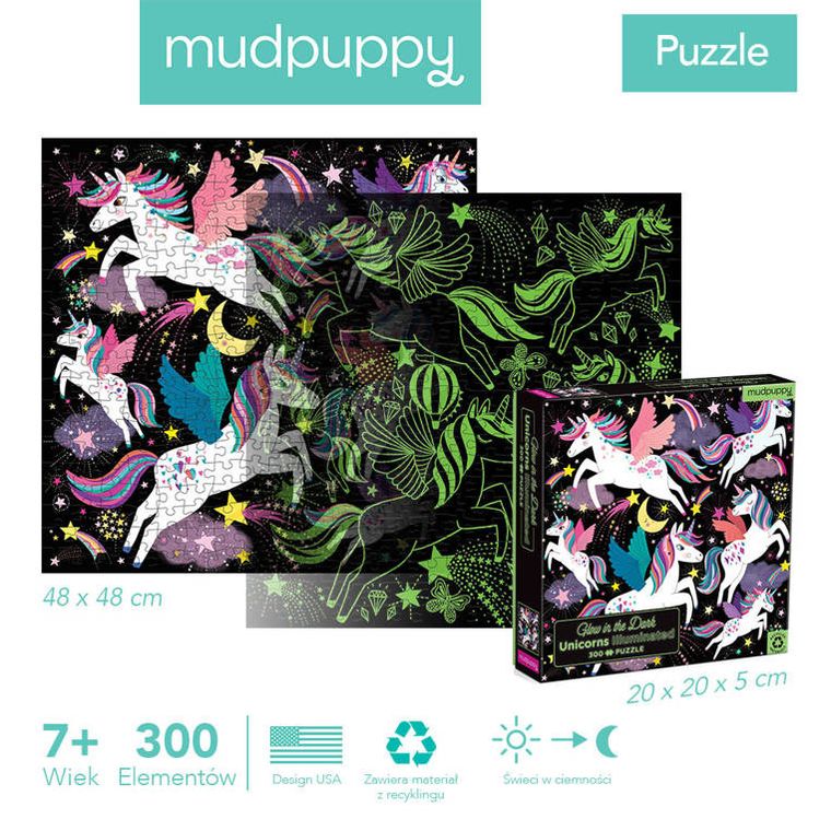 Mudpuppy, Jednorożce, puzzle świecące w ciemności, 300 elementów