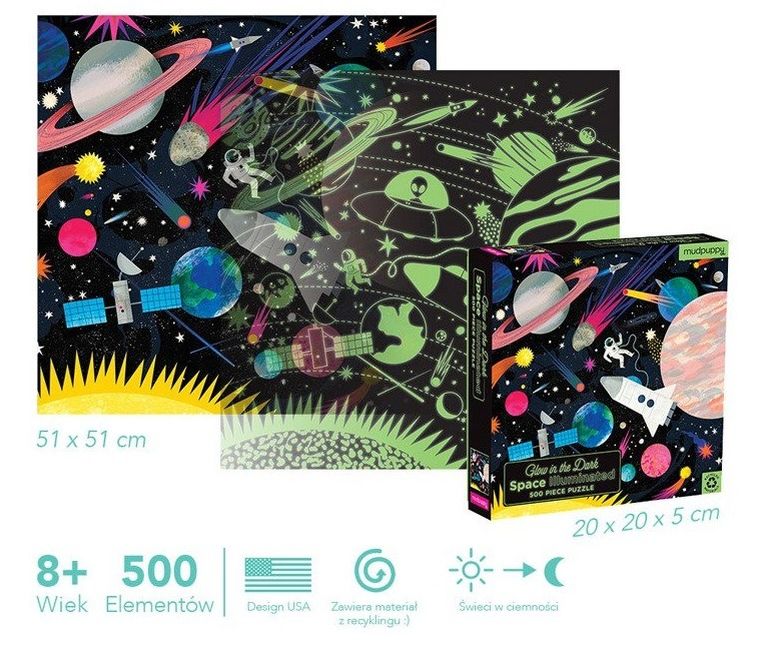 Mudpuppy, Kosmos, puzzle świecące w ciemności, 500 elementów