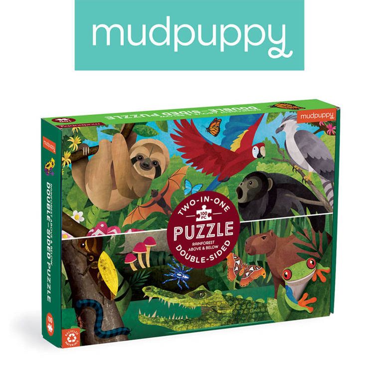 Mudpuppy, Las deszczowy, puzzle dwustronne, 100 elementów