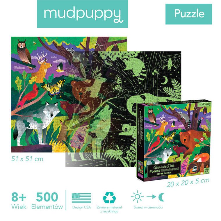 Mudpuppy, Las, puzzle świecące w ciemności, 500 elementów