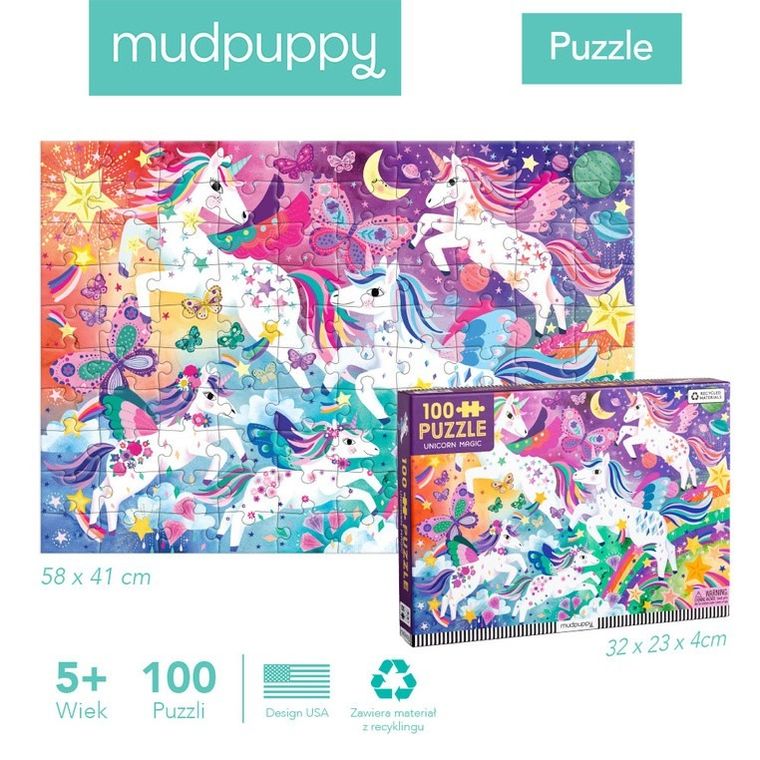 Mudpuppy, Magiczne jednorożce, puzzle, 100 elementów