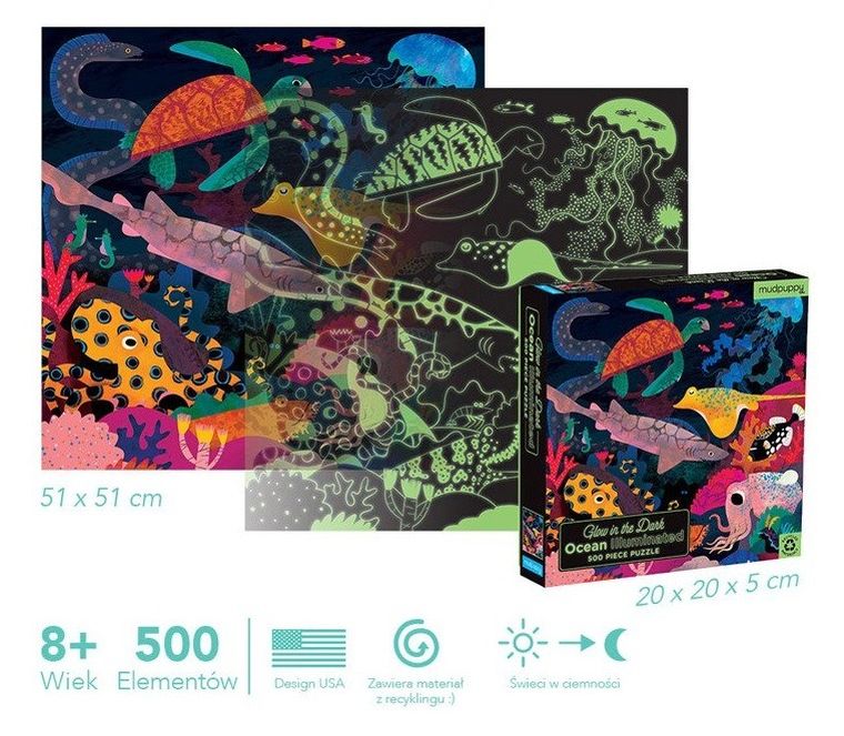 Mudpuppy, Ocean, puzzle świecące w ciemności, 500 elementów