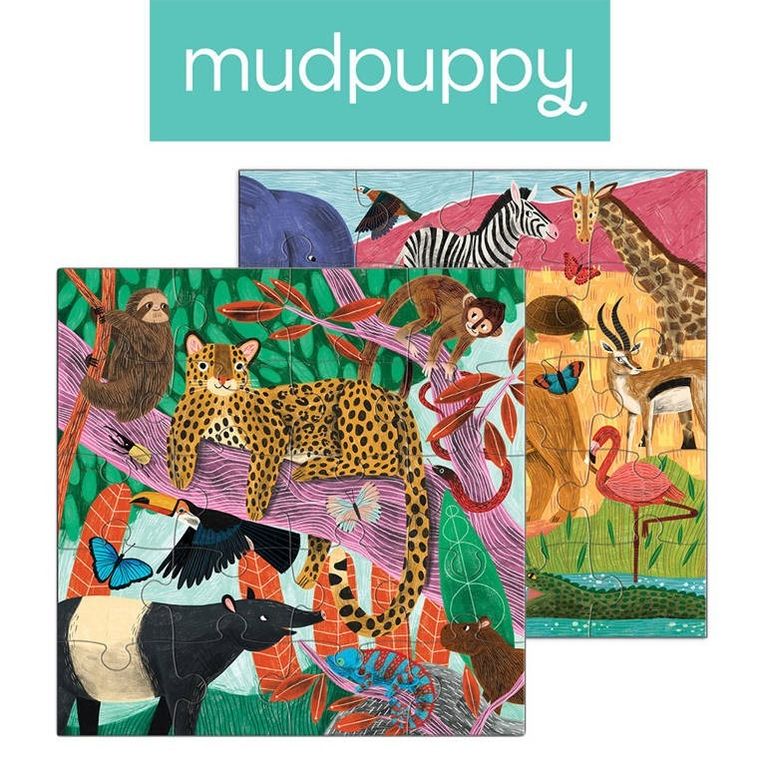 Mudpuppy, Safari & Dżungla, puzzle magnetyczne, 2w1, 20 elementów