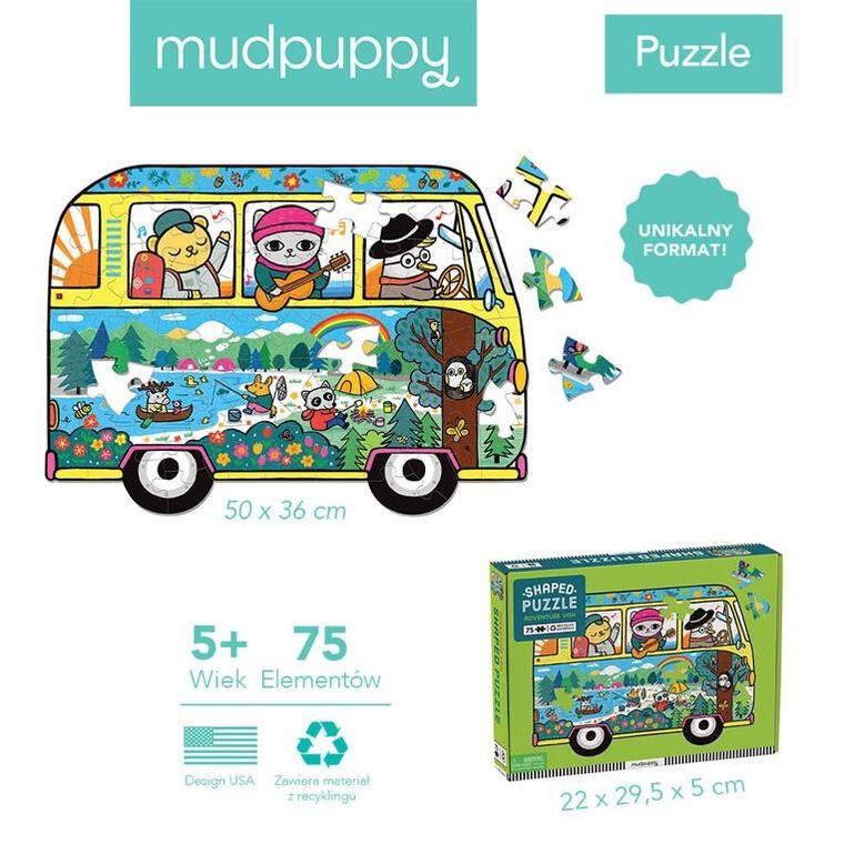 Mudpuppy, Van podróżniczy, puzzle konturowe, 75 elementów