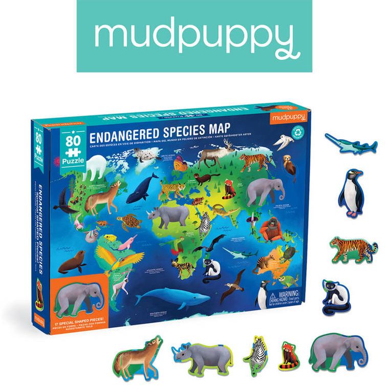 Mudpuppy, Zagrożone gatunki, puzzle edukacyjne, 80 elementów