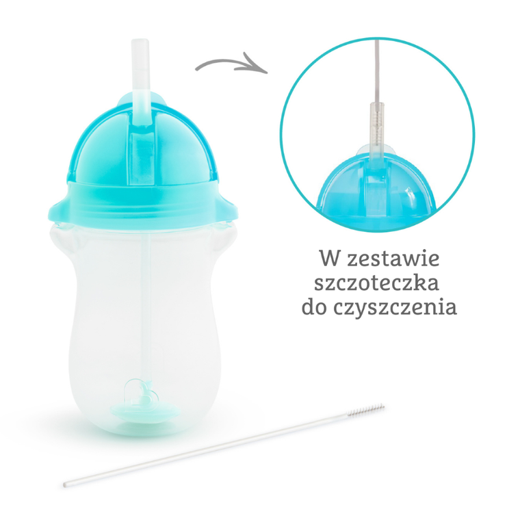 Munchkin, kubek niekapek ze słomką, niebieski, 296 ml