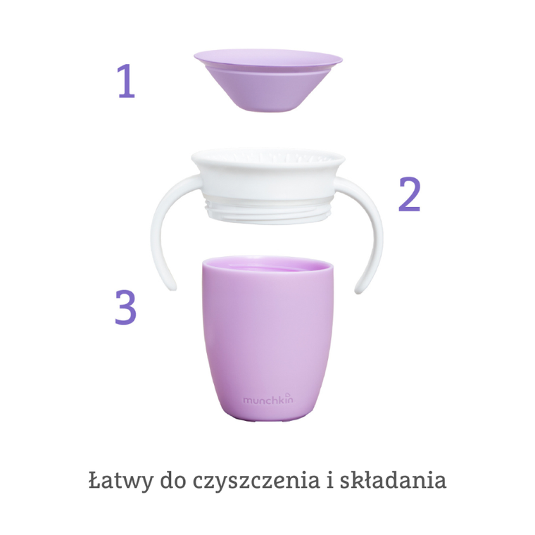 Munchkin, Miracle 360°, kubek treningowy z uchwytami, fioletowy, 207 ml