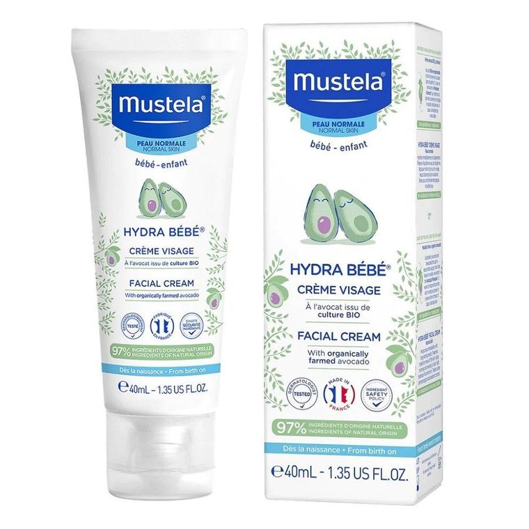 Mustela, Hydra Bebe Facial Cream, nawilżający krem do twarzy dla dzieci i niemowląt, 40 ml