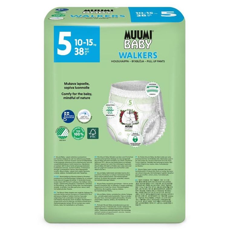 Muumi Baby, pieluchomajtki ekologiczne 5, 10-15 kg, 38 szt.