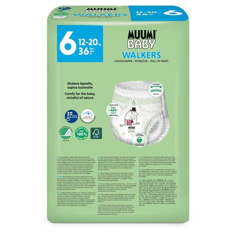 Muumi Baby, pieluchomajtki ekologiczne, rozmiar 6, 12-20 kg, 36 szt.