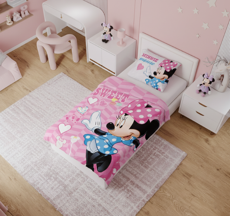 Myszka Minnie, 2-częściowy komplet pościeli bawełnianej, 100-135 cm