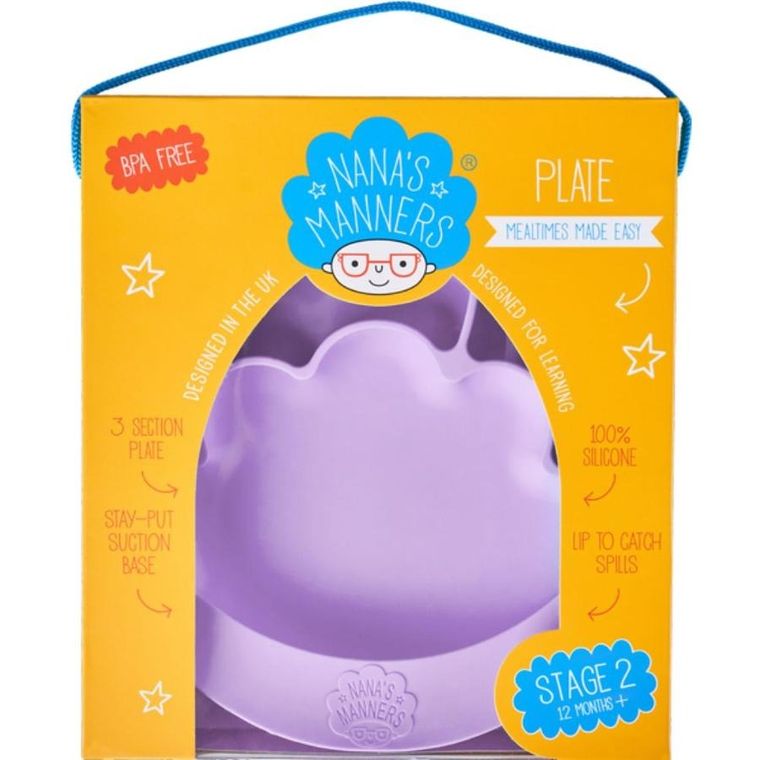 Nana's Manners, talerz silikonowy, trójdzielny z przyssawką, fioletowy