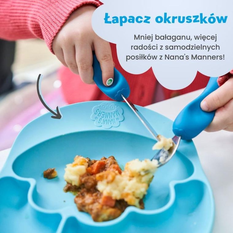 Nana's Manners, talerz silikonowy, trójdzielny z przyssawką, niebieski