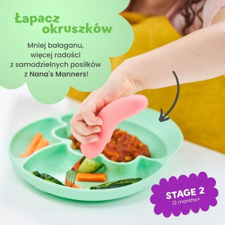 Nana's Manners, talerz silikonowy, trójdzielny z przyssawką, zielony