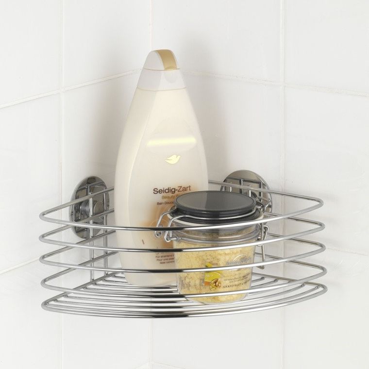 Narożna półka łazienkowa, koszyk turbo-loc, stal chromowana