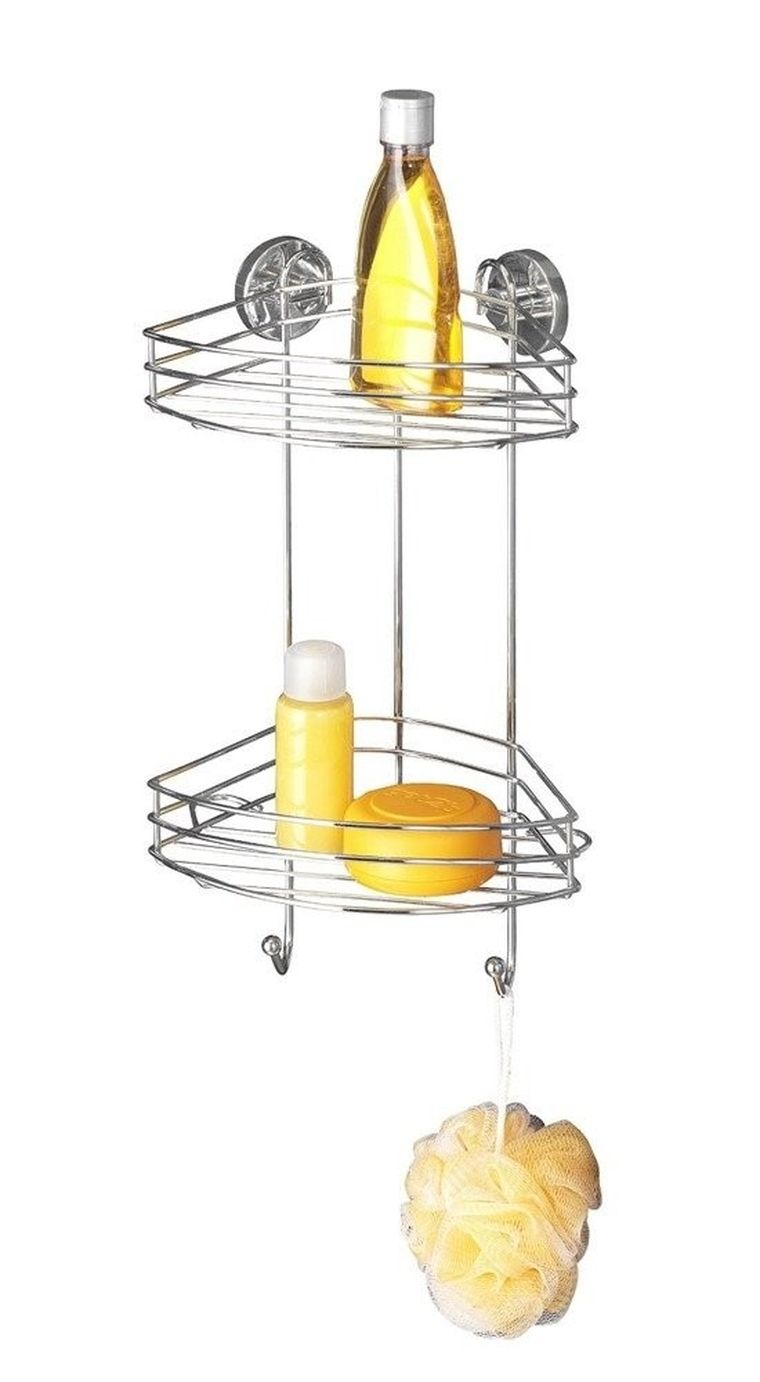 Narożna półka łazienkowa, vacuum-loc, 2 poziomy, stal chromowana