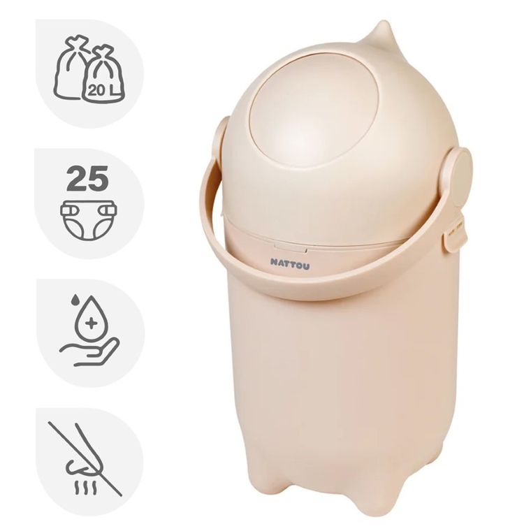 Nattou, Dropy, kosz na pieluchy, beżowy, 27 cm, 20l