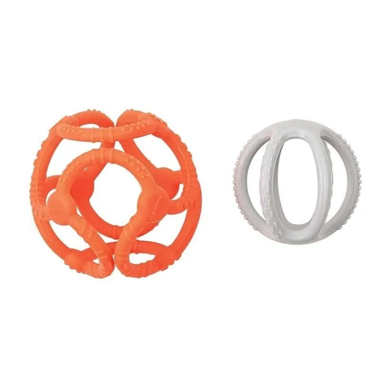 Nattou, gryzak silikonowy, kula 2w1 bez BPA, pomarańczowa, 10 cm