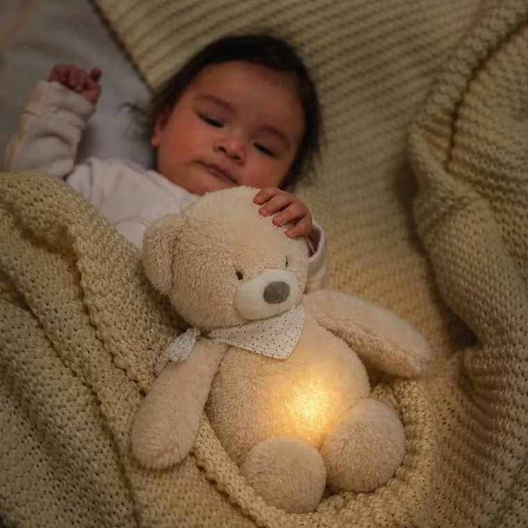 Nattou, Miś, lampka nocna pluszowa 4w1 z czujnikiem płaczu, Sleepy Bear, beżowy, 0m+