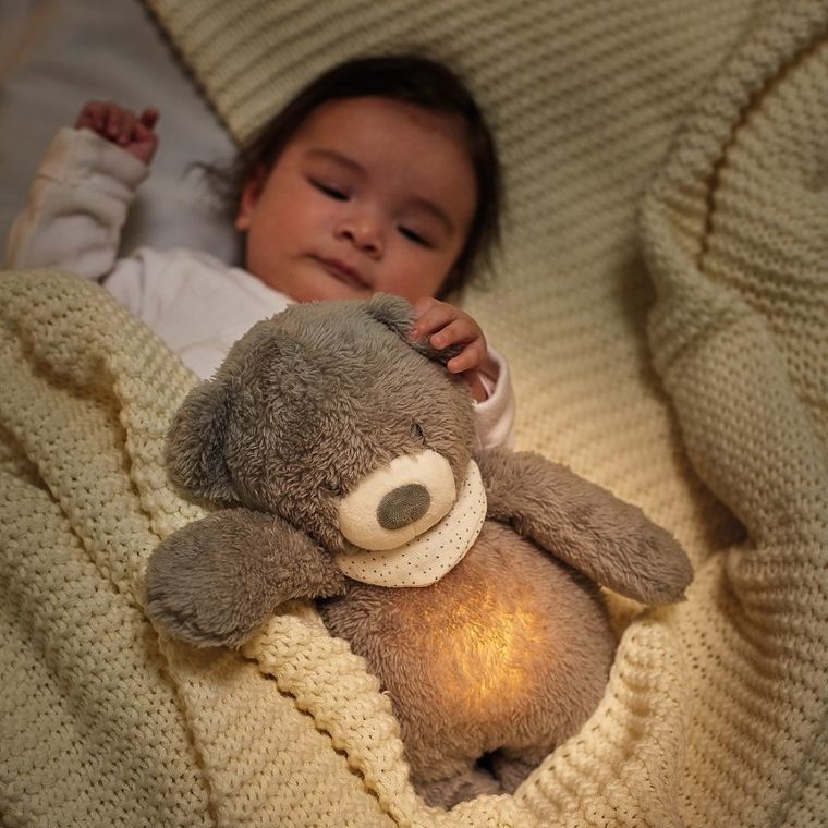 Nattou, Miś, lampka nocna pluszowa 4w1 z czujnikiem płaczu, Sleepy Bear, szary, 0m+